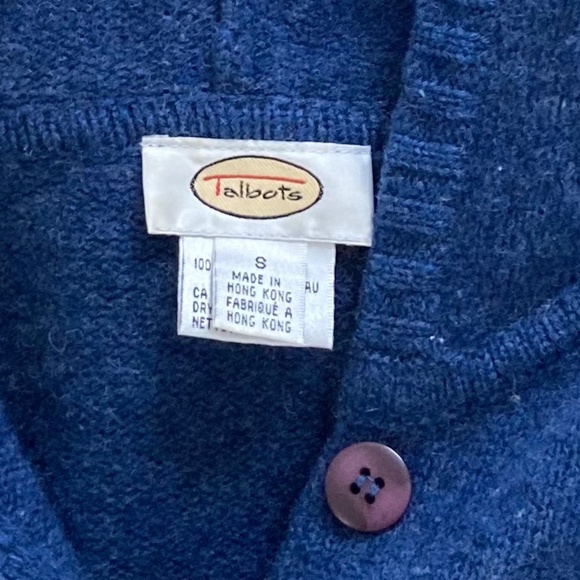 Blue TALBOTS 100% Lambswool Hooded Cardigan Sweater - Picture 5 of 6